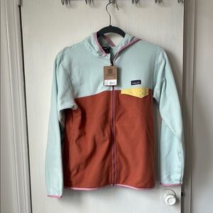 NWT YTH XL Patagonia Blue and RUST Orange Colorblock ZIP UP fleece Hoodie